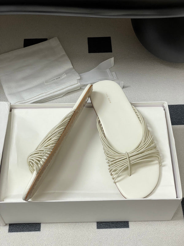 The Row Sara Slide Sandal In Ivory Elastic And Leather 345204