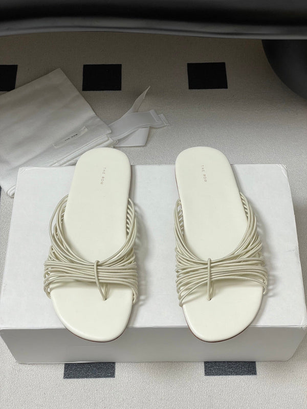 The Row Sara Slide Sandal In Ivory Elastic And Leather 345204