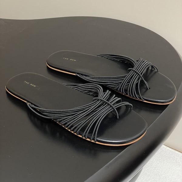 The Row Sara Slide Sandal In Black Elastic And Leather 345205