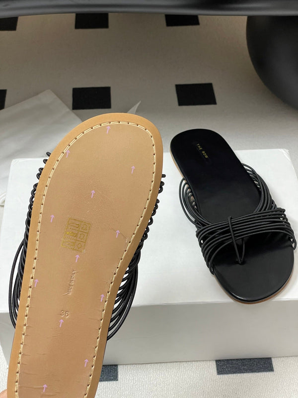 The Row Sara Slide Sandal In Black Elastic And Leather 345205