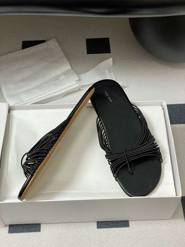 The Row Sara Slide Sandal In Black Elastic And Leather 345205