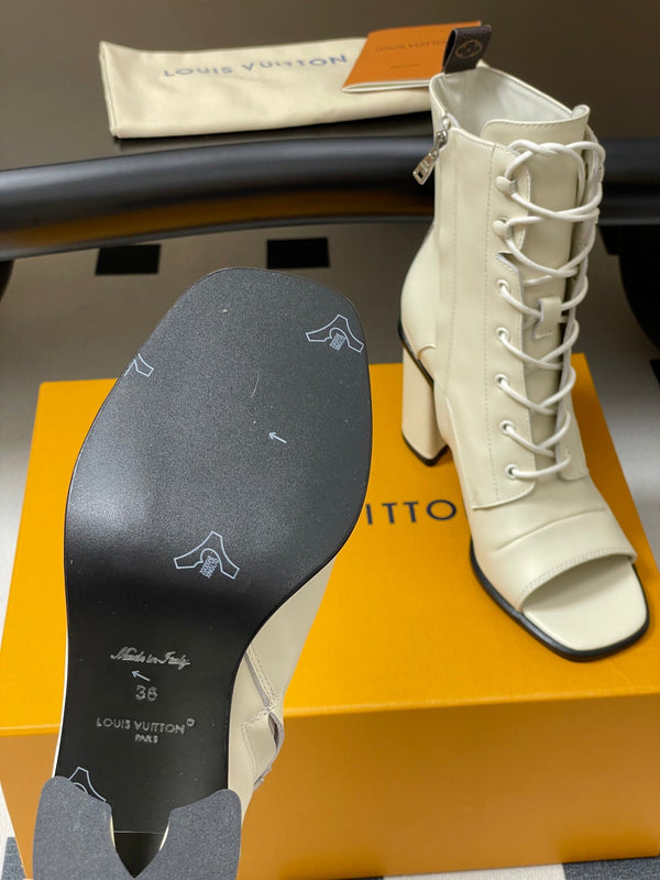 LV Berlin Open Toe Ankle Boot 85mm White Calfskin 416734