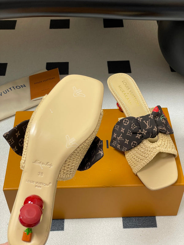 Cherry Series LV X TM CHERIE Sandals Beige Brown Woven Raffia