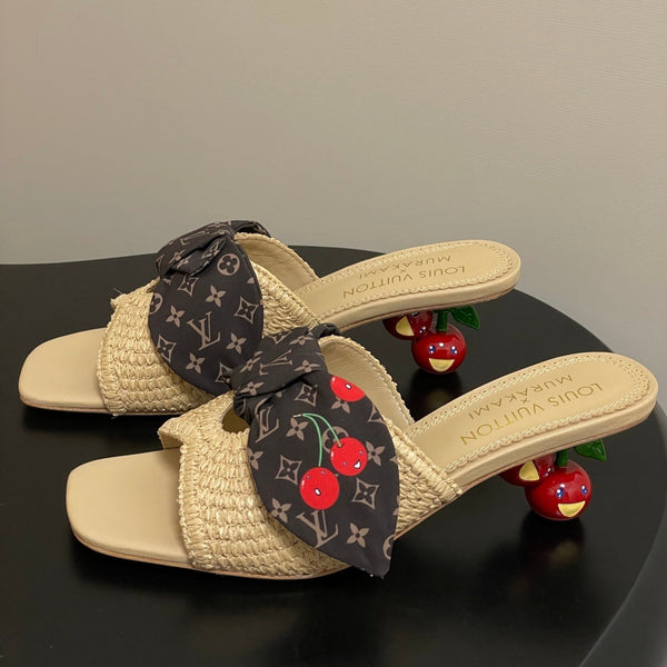 Cherry Series LV X TM CHERIE Sandals Beige Brown Woven Raffia