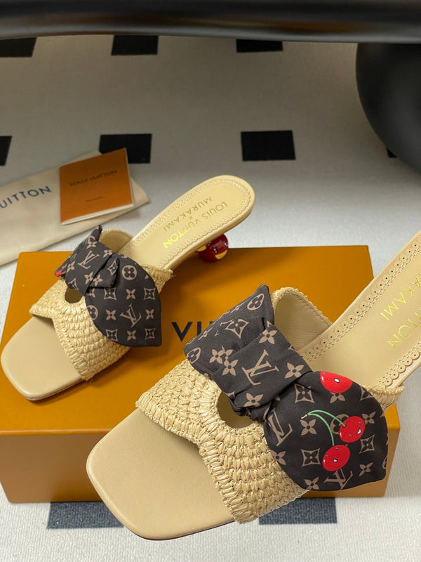 Cherry Series LV X TM CHERIE Sandals Beige Brown Woven Raffia