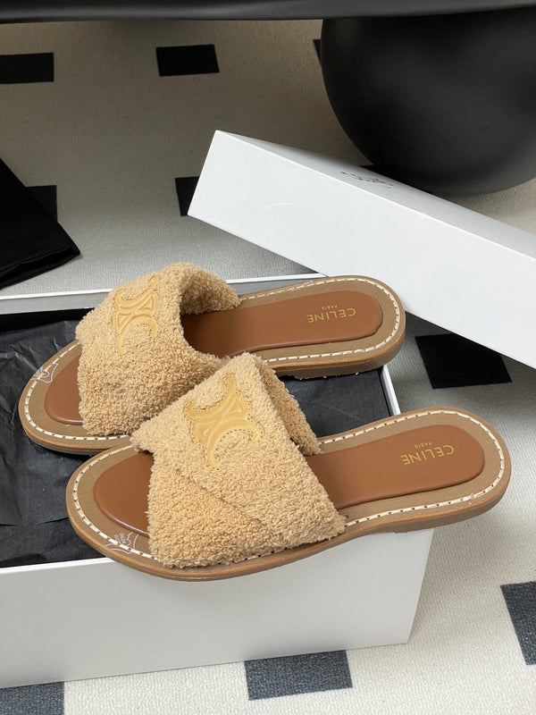 CL 25s Lympia Twisted Sandal Beige Brown Sheepskin Plush Cloth 416656