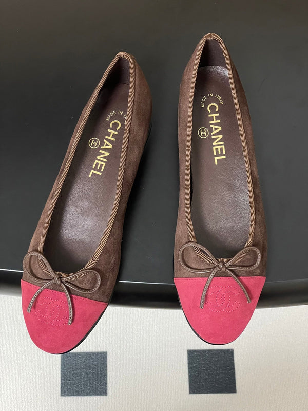 CC 25 Ballet Flat Chocolate Dark Red Suede 393996