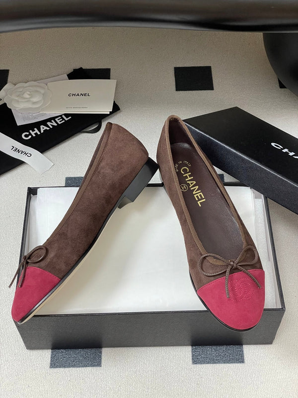 CC 25 Ballet Flat Chocolate Dark Red Suede 393996