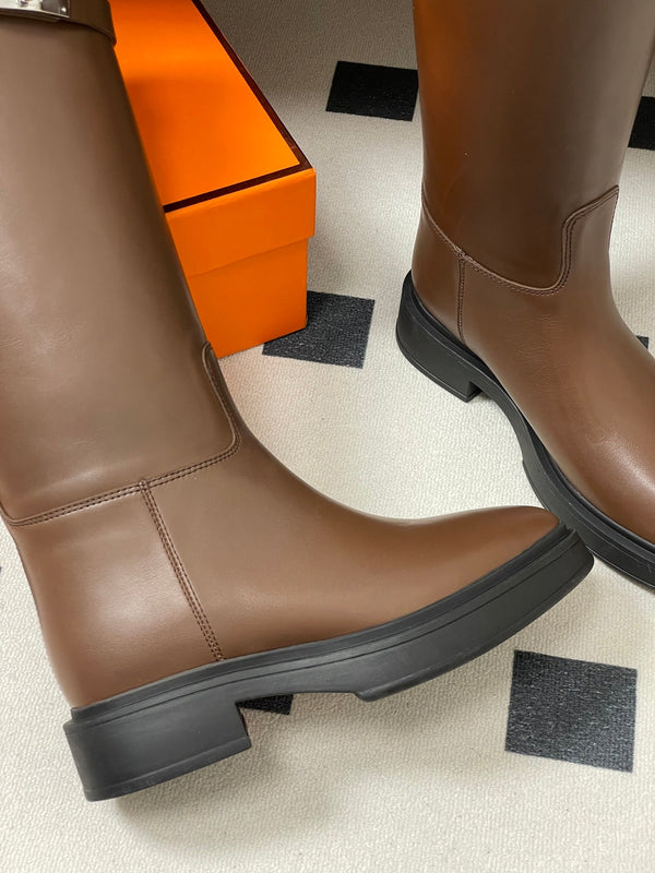 HM Jumping Boots Dark Brown Kelly Buckle Cowhide Leather