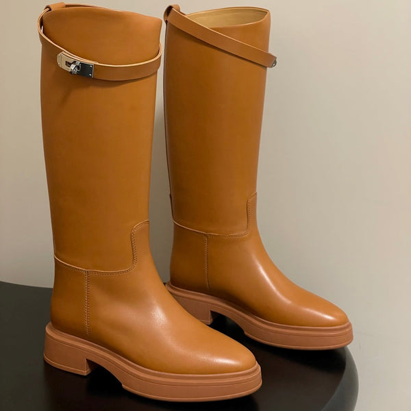 HM Jumping Boots Caramel Brown Kelly Buckle Cowhide Leather