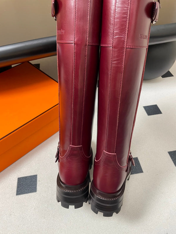 HM Jumping Boots 50mm Wine Red Edge Lock Calfskin