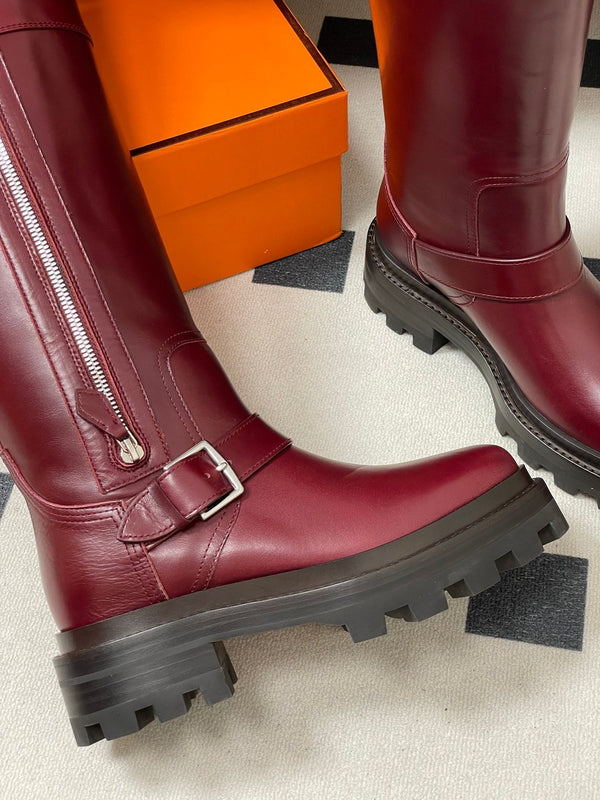 HM Jumping Boots 50mm Wine Red Edge Lock Calfskin