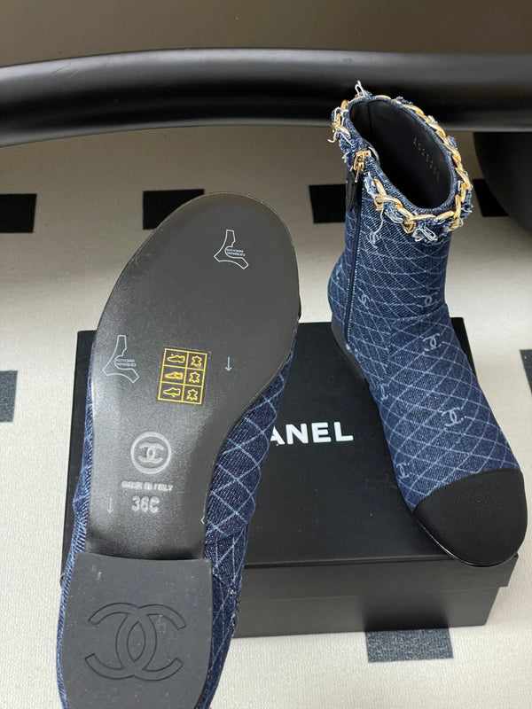 CC 25B Chain Short Boot 25mm Black Blue Denim 423150