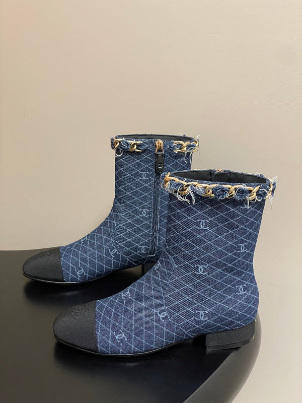 CC 25B Chain Short Boot 25mm Black Blue Denim 423150