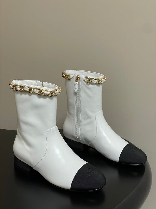 CC 25B Chain Short Boot 25mm Black White Denim Cowhide 423153