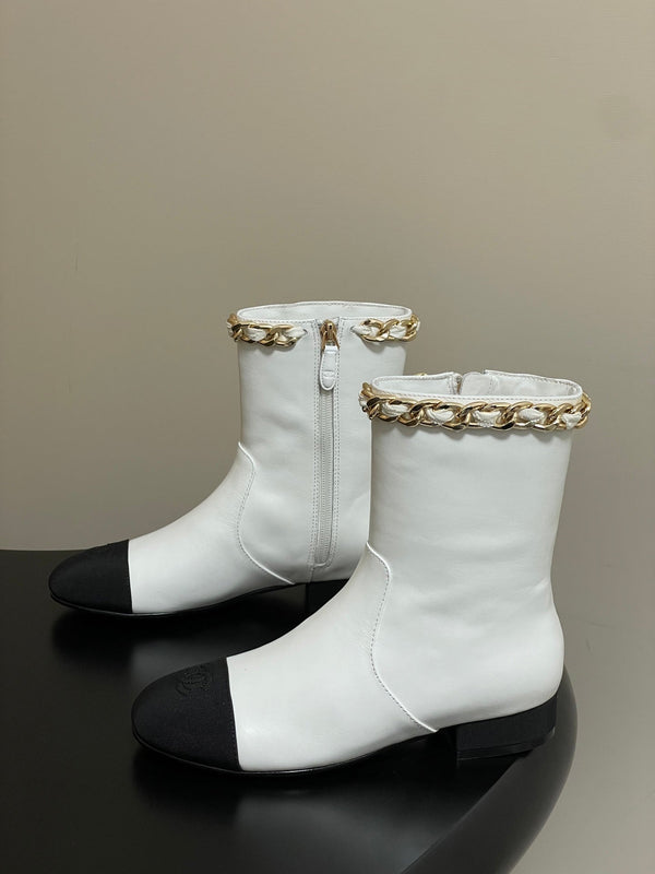 CC 25B Chain Short Boot 25mm Black White Denim Cowhide 423153