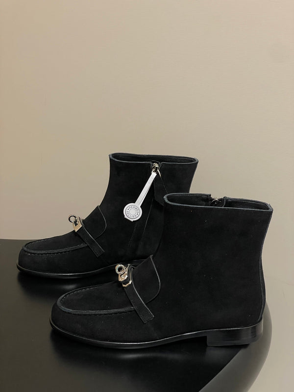 HM Short Boots 25mm Kelly Buckle Black Suede