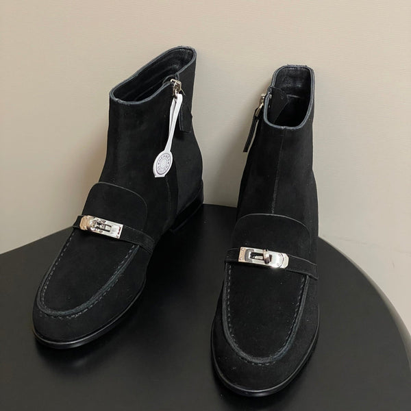 HM Short Boots 25mm Kelly Buckle Black Suede