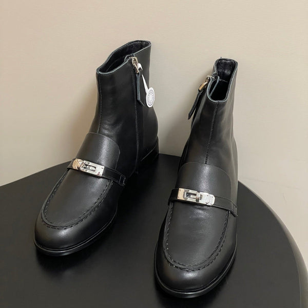 HM Short Boots 25mm Kelly Buckle Black Sheepskin