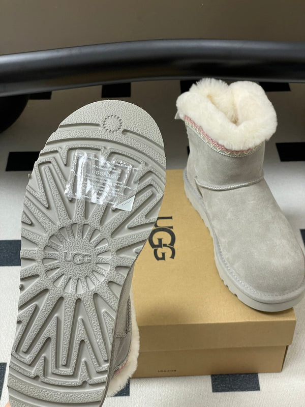 UGG Classic Mini Taslyn Boot Grey White Wool Suede 522215