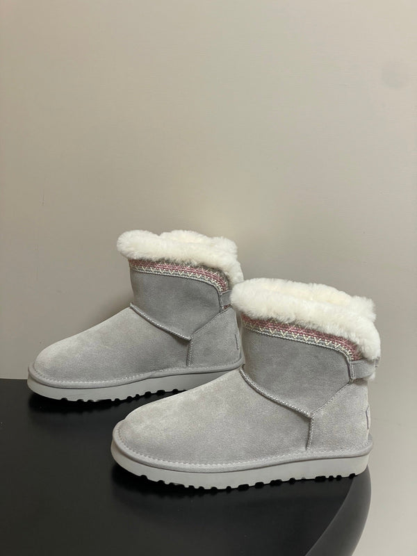 UGG Classic Mini Taslyn Boot Grey White Wool Suede 522215