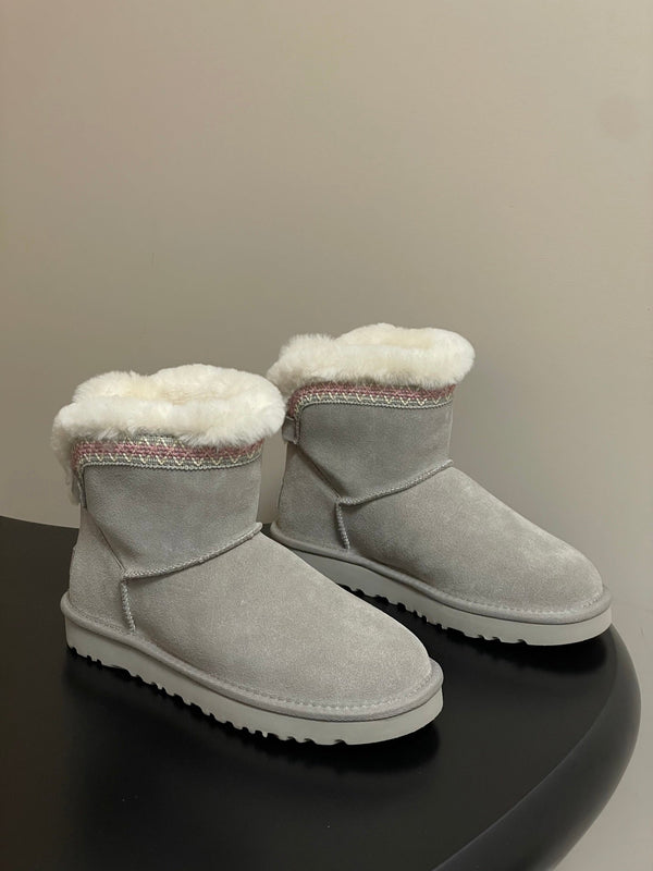 UGG Classic Mini Taslyn Boot Grey White Wool Suede 522215