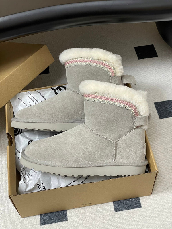 UGG Classic Mini Taslyn Boot Grey White Wool Suede 522215