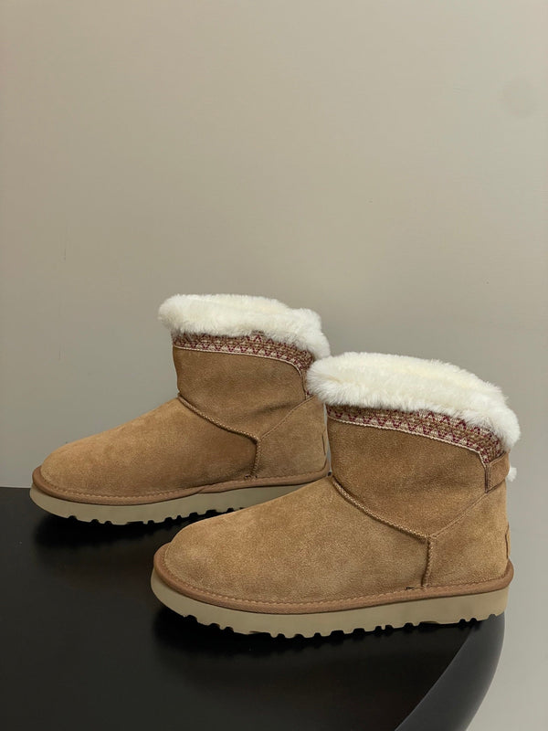 UGG Classic Mini Taslyn Boot Light Brown White Wool Suede 522216