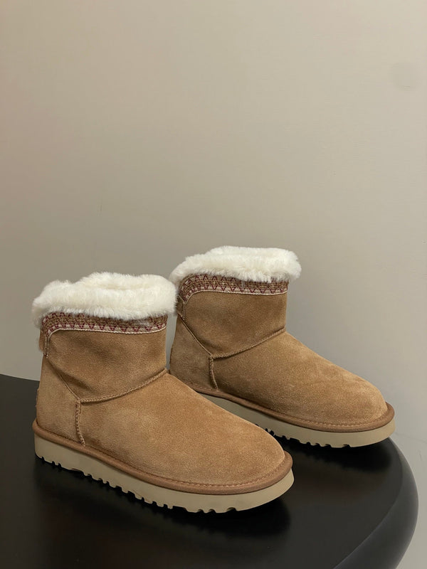 UGG Classic Mini Taslyn Boot Light Brown White Wool Suede 522216