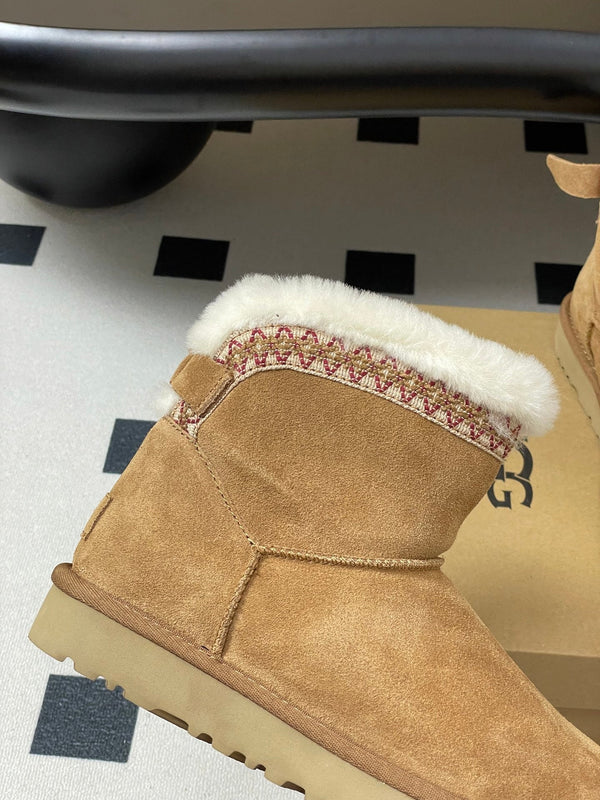 UGG Classic Mini Taslyn Boot Light Brown White Wool Suede 522216