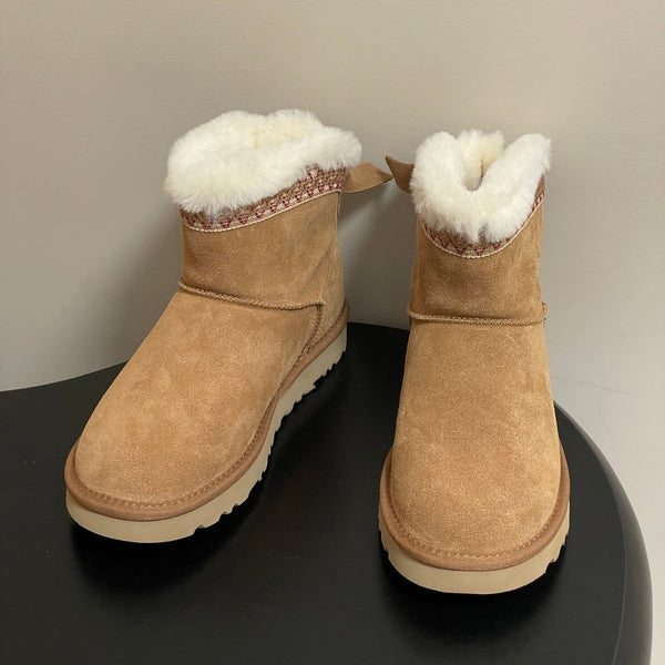 UGG Classic Mini Taslyn Boot Light Brown White Wool Suede 522216
