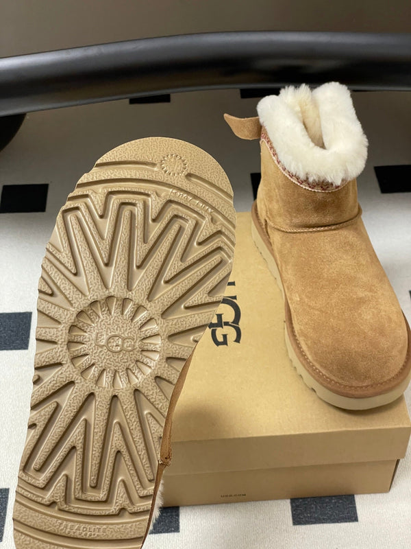 UGG Classic Mini Taslyn Boot Light Brown White Wool Suede 522216