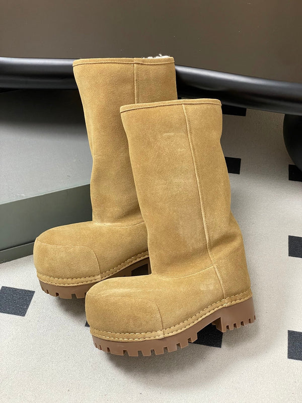 Balenciaga High Snow Boots Beige Suede 535031