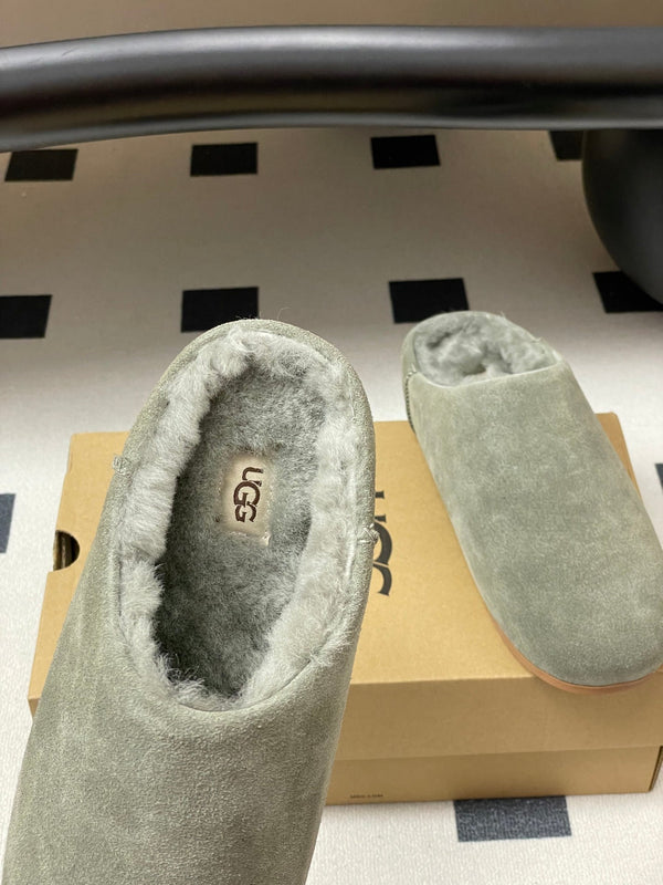 UGG Elea Slip-On Sandals Grayish Olive Wool Suede 525946