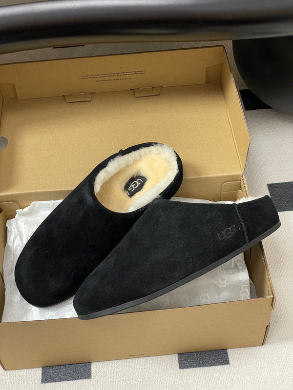 UGG Elea Slip-On Sandals Black Wool Suede 525949