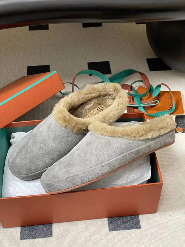 LP 25 Closed-Toe Half-Slippers Gray Beige Suede Fur 534683