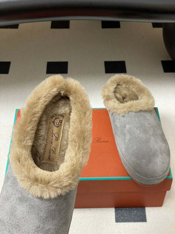 LP 25 Closed-Toe Half-Slippers Gray Beige Suede Fur 534683