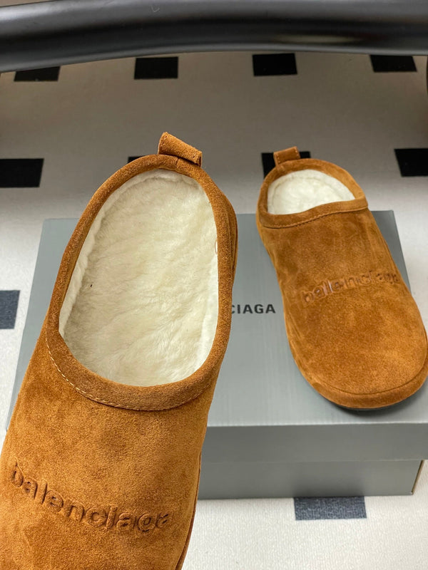 Balenciaga Mule Slip-On Caramel Brown Suede Wool 534531