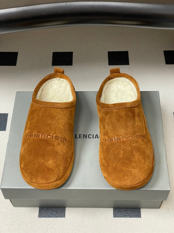 Balenciaga Mule Slip-On Caramel Brown Suede Wool 534531