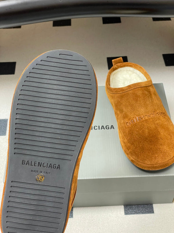Balenciaga Mule Slip-On Caramel Brown Suede Wool 534531