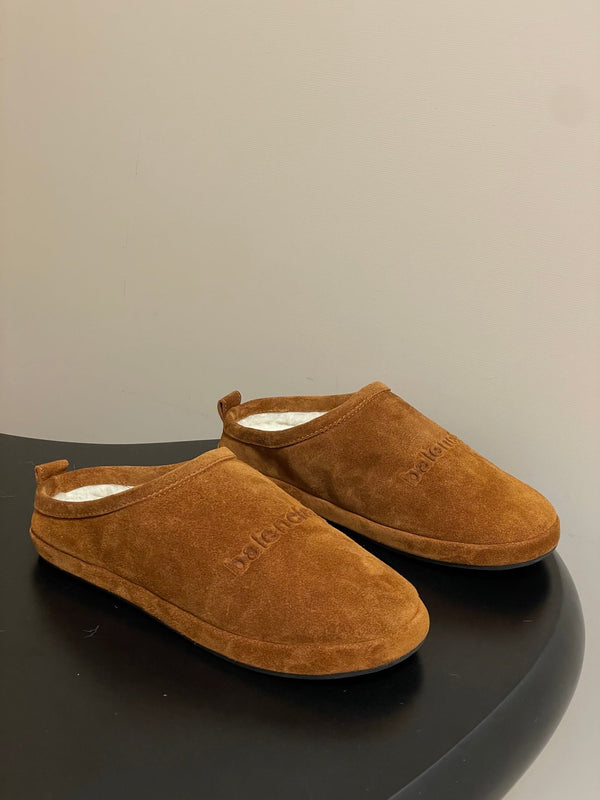 Balenciaga Mule Slip-On Caramel Brown Suede Wool 534531