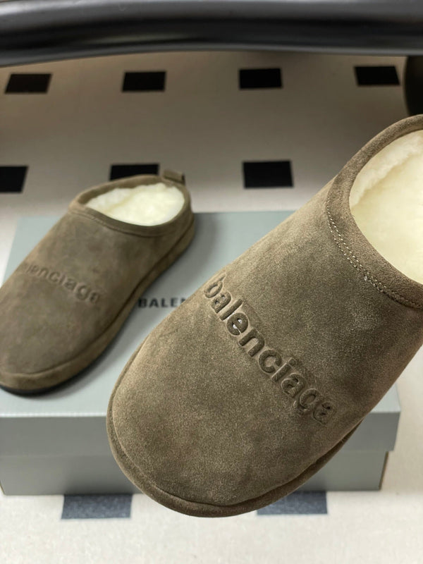 Balenciaga Mule Slip-On Taupe Suede Wool 534532