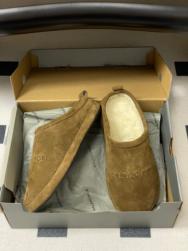 Balenciaga Mule Slip-On Light Brown Suede Wool 534533
