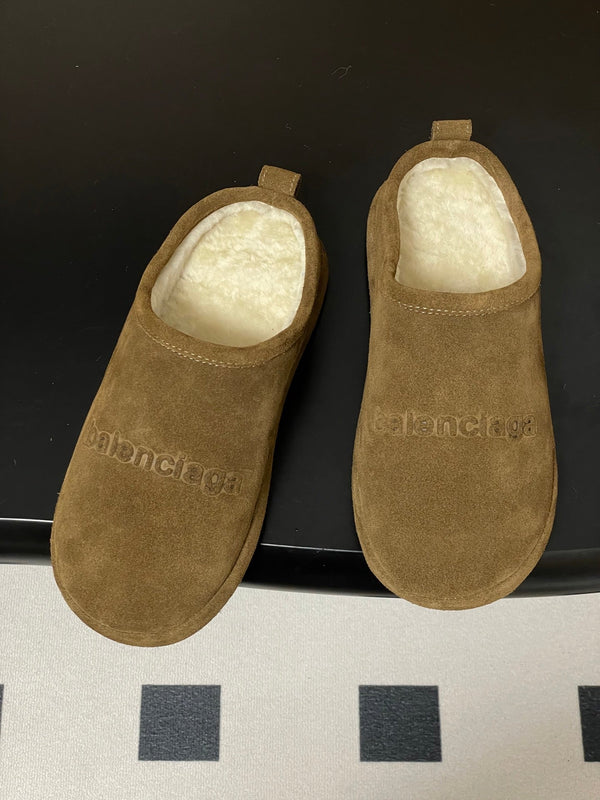 Balenciaga Mule Slip-On Light Brown Suede Wool 534533