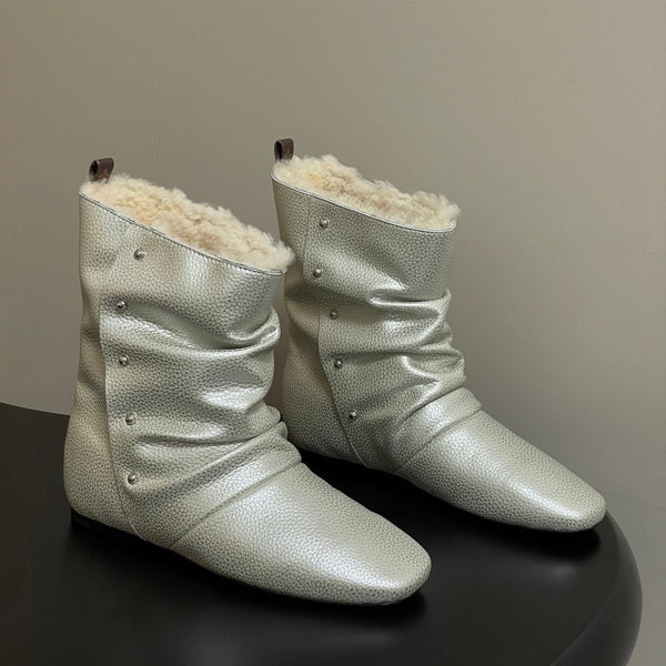 LV 25Fw Nomad Slip-on Ankle Boots Flat Silver Grain Leather Wool-lined 534593