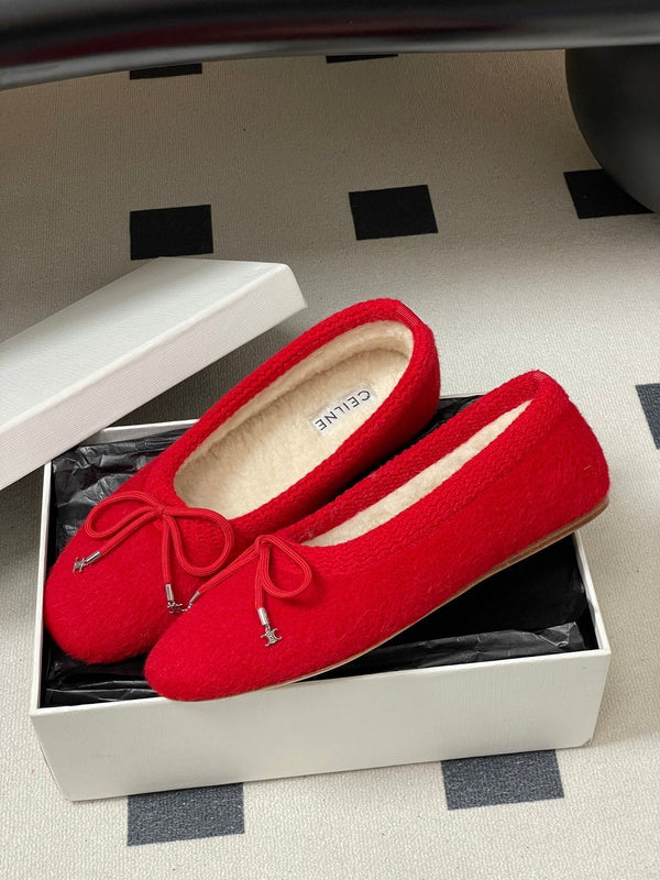 CL 26s Ballet Flats In Red Wool With Bow Style 3