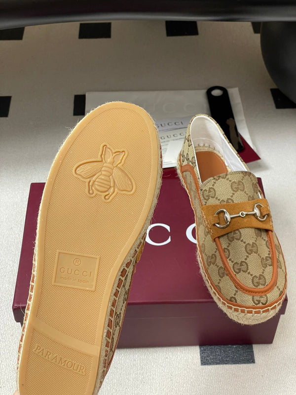 GG 26ss Mocassins sans lacets Camel Beige Denim 593496