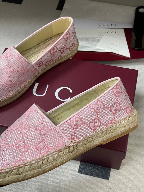 GG 26ss Mocassins à enfiler Strass Rose clair Toile Double G 593498