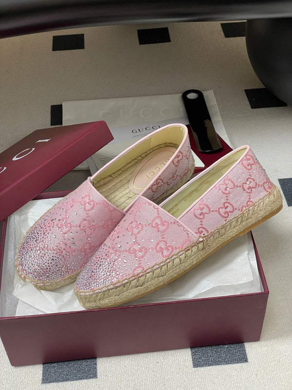 GG 26ss Mocassins à enfiler Strass Rose clair Toile Double G 593498