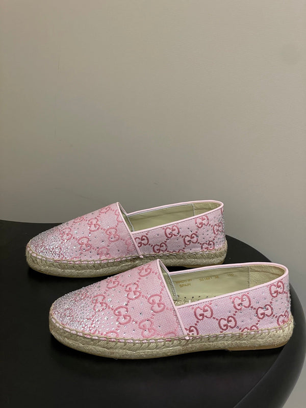 GG 26ss Mocassins à enfiler Strass Rose clair Toile Double G 593498